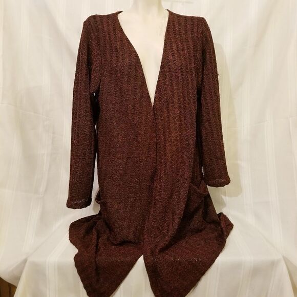 SWEATER SALE 3/$30 Forgotten Grace Burgundy Knit Long Cardigan Sz 1X - Picture 2 of 7